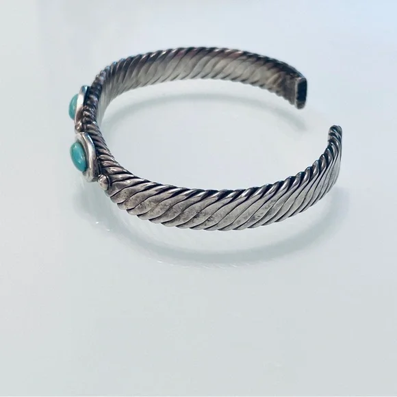 Vintage Mexico Turquoise Cable Design Cuff Bracelet in 925 Sterling Silv… - Picture 3 of 9